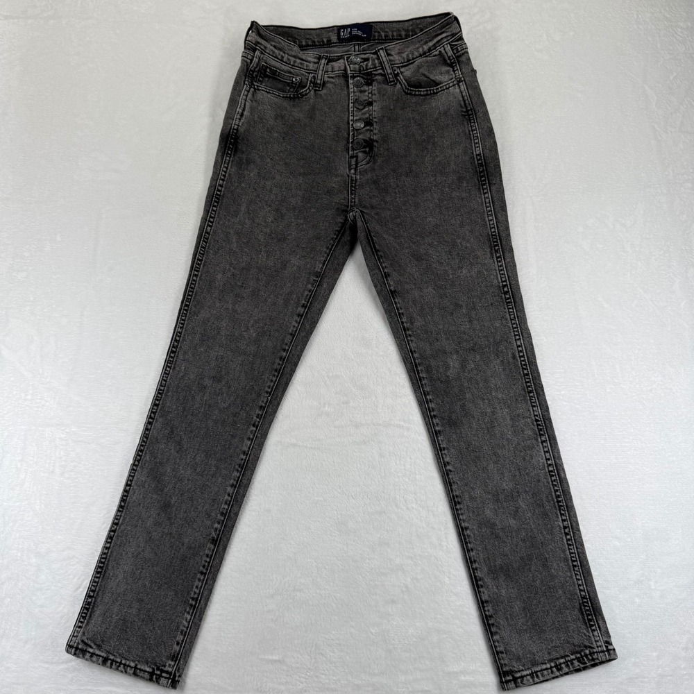 GAP Denim High Rise Vintage Slim Jeans Black Mango Button Fly Size 25
